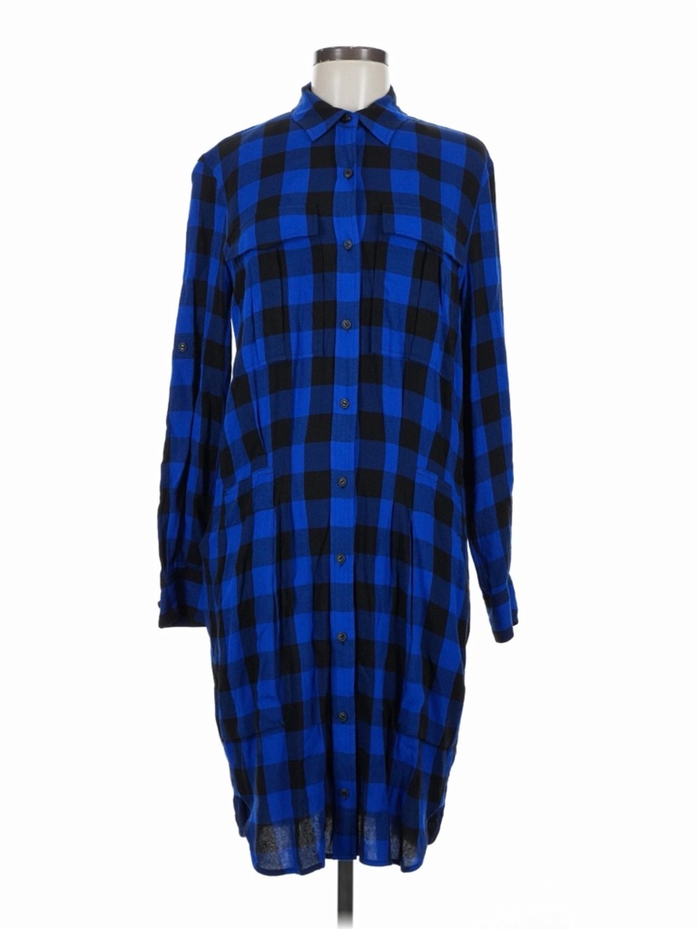 *NWT rag & bone Blue & Black Plaid Button-Down Womens Shirt Dress Size M - Picture 3 of 7